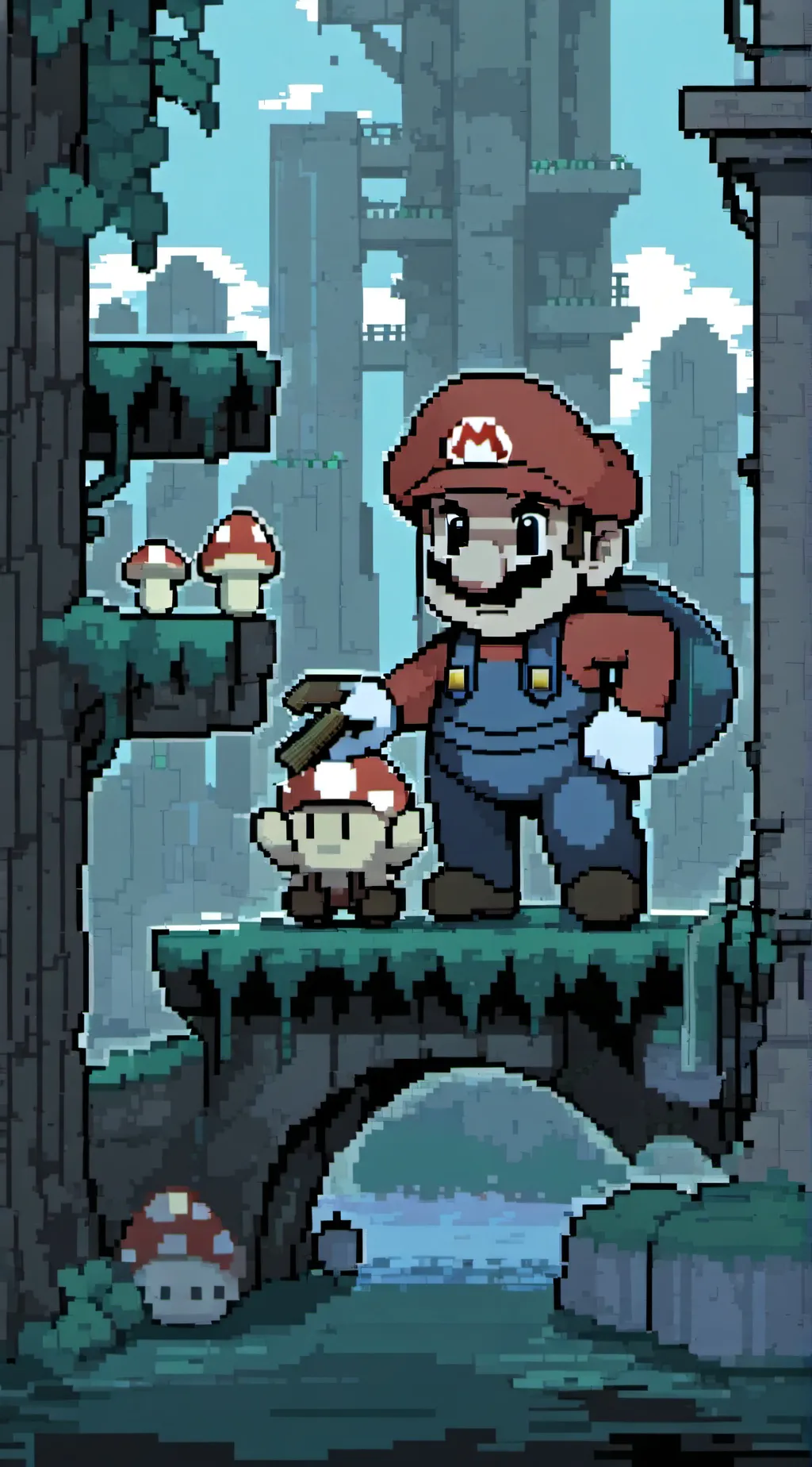 ai character: mario(pixel,evil) background