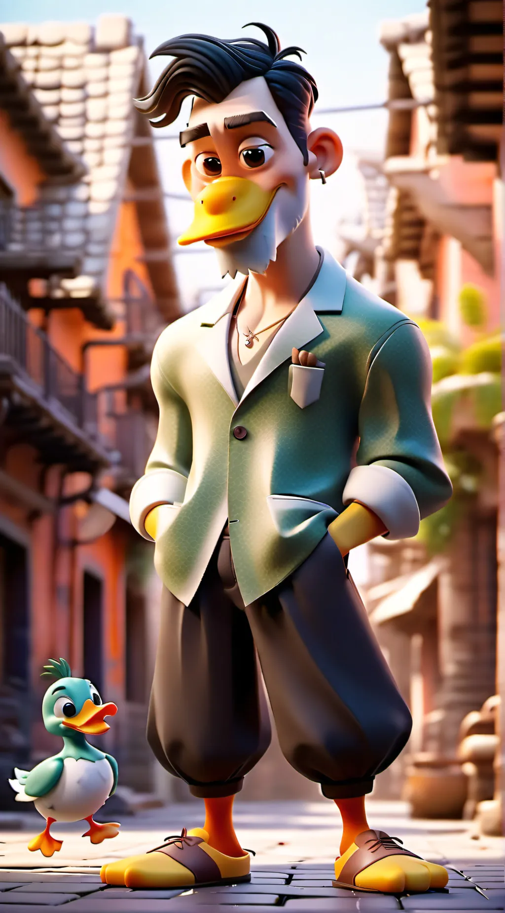 ai character: duck man background