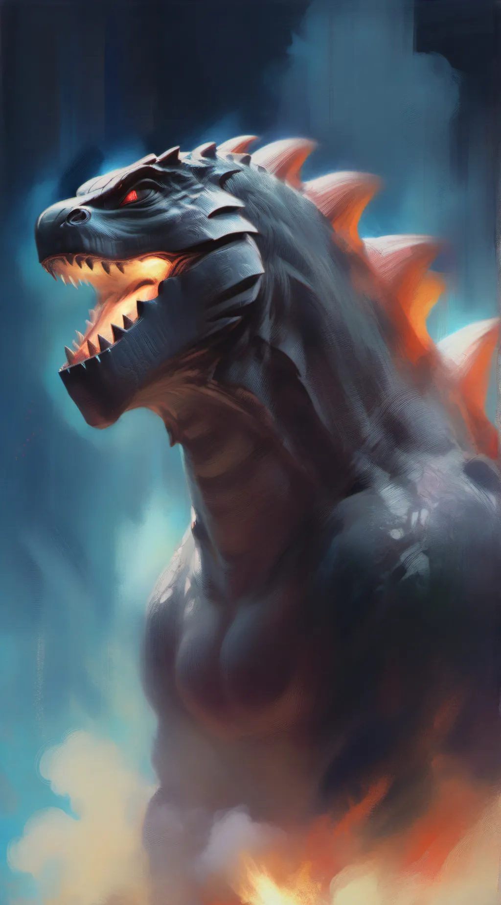 ai character: random Godzilla  background