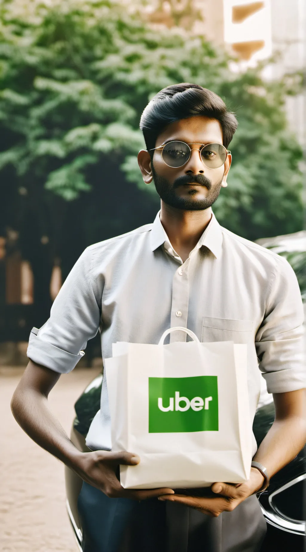 ai character: Uber eats guy background