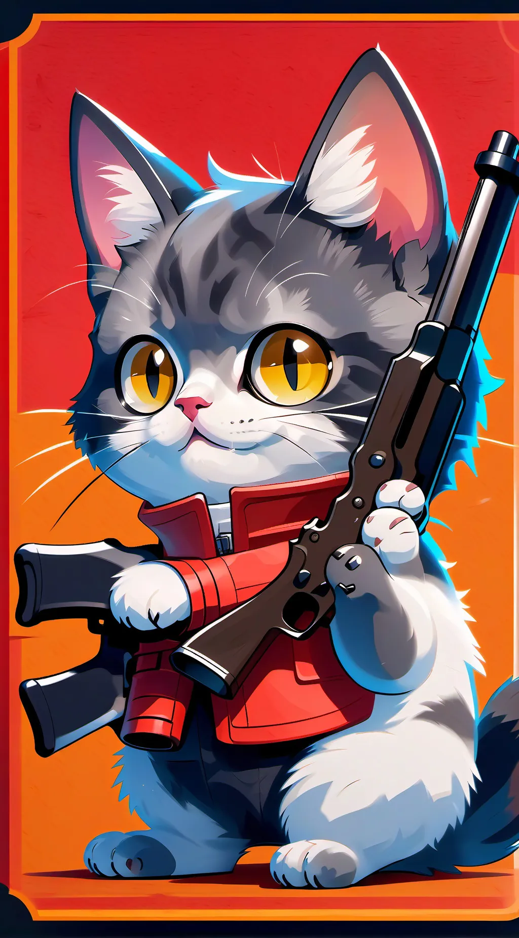 ai character:  cat holding a gu background