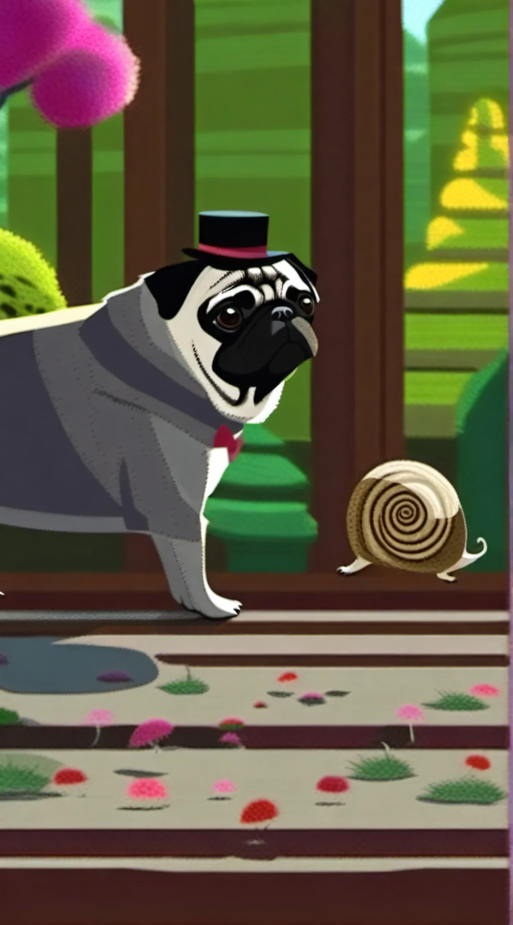 ai character: Grandpa. Pug. background