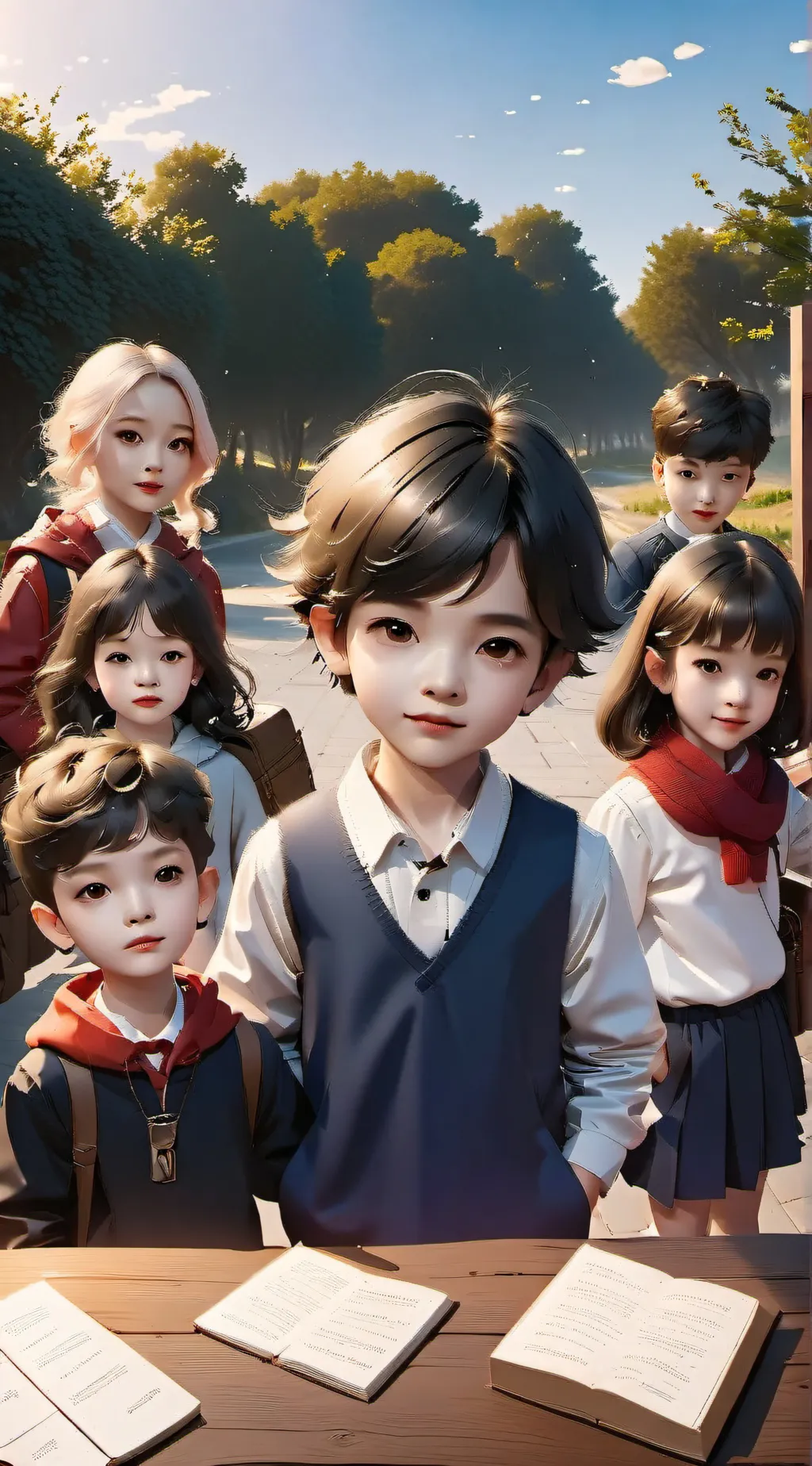 ai character: fist day of school background