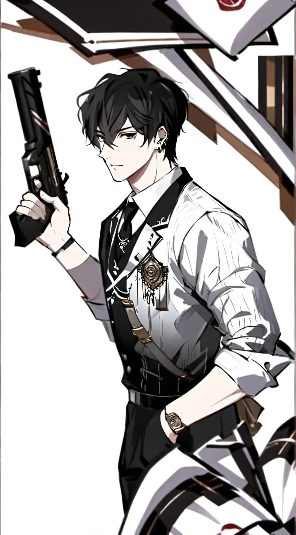 ai character: Oliver with A GUN? background