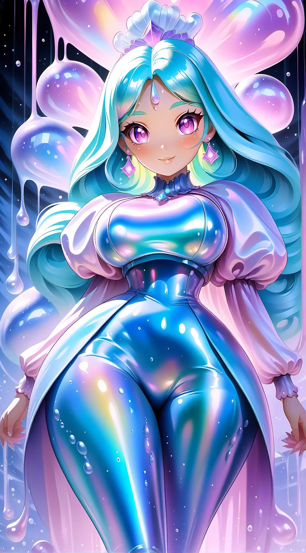 ai character: Slime Cyan background
