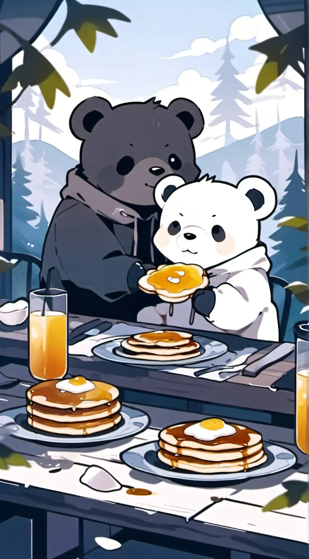 ai character: monokuma pancakes  background