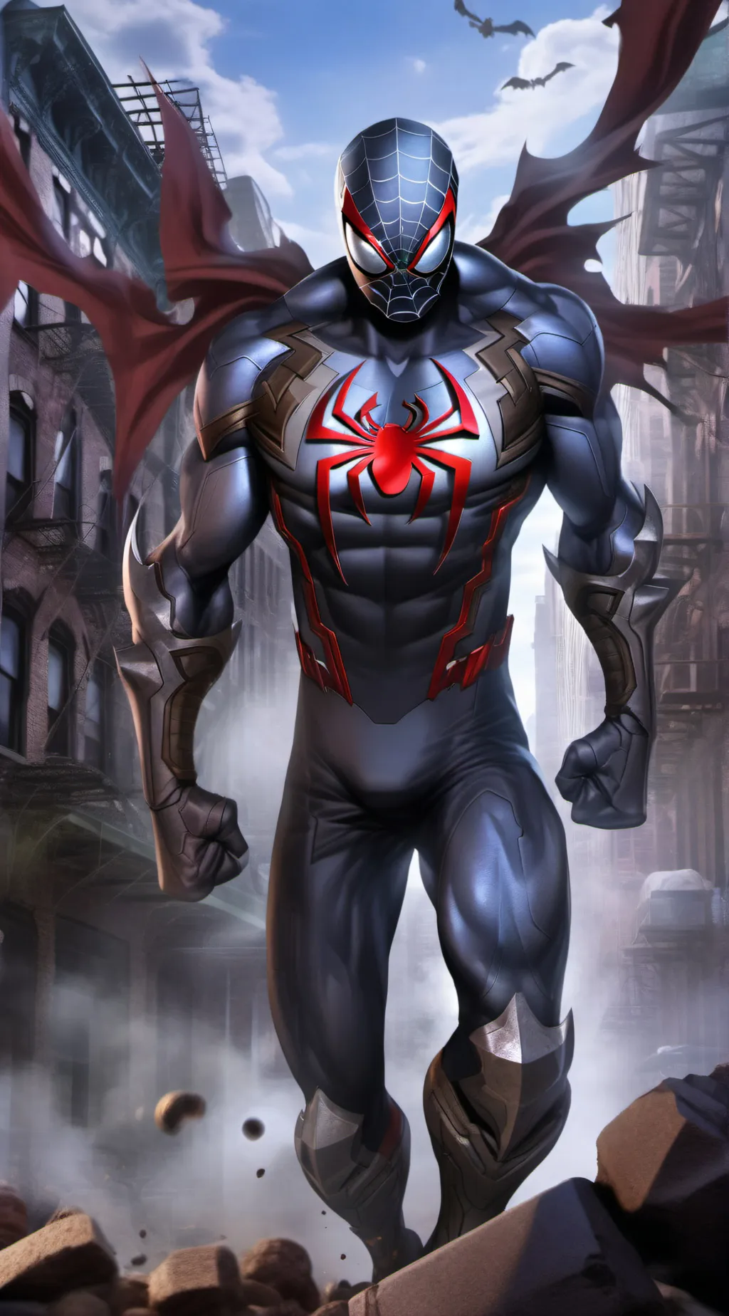 ai character: evil spiderman  background