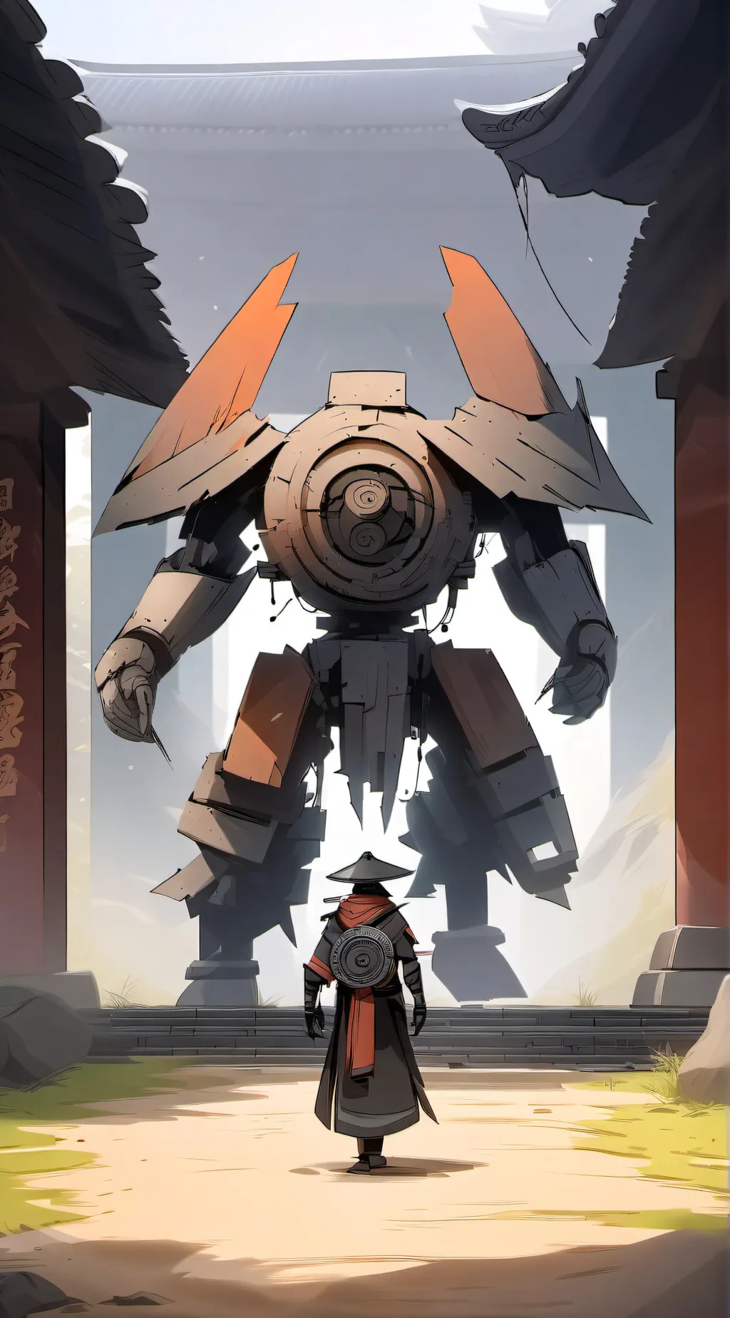 ai character: Ancient robot  background
