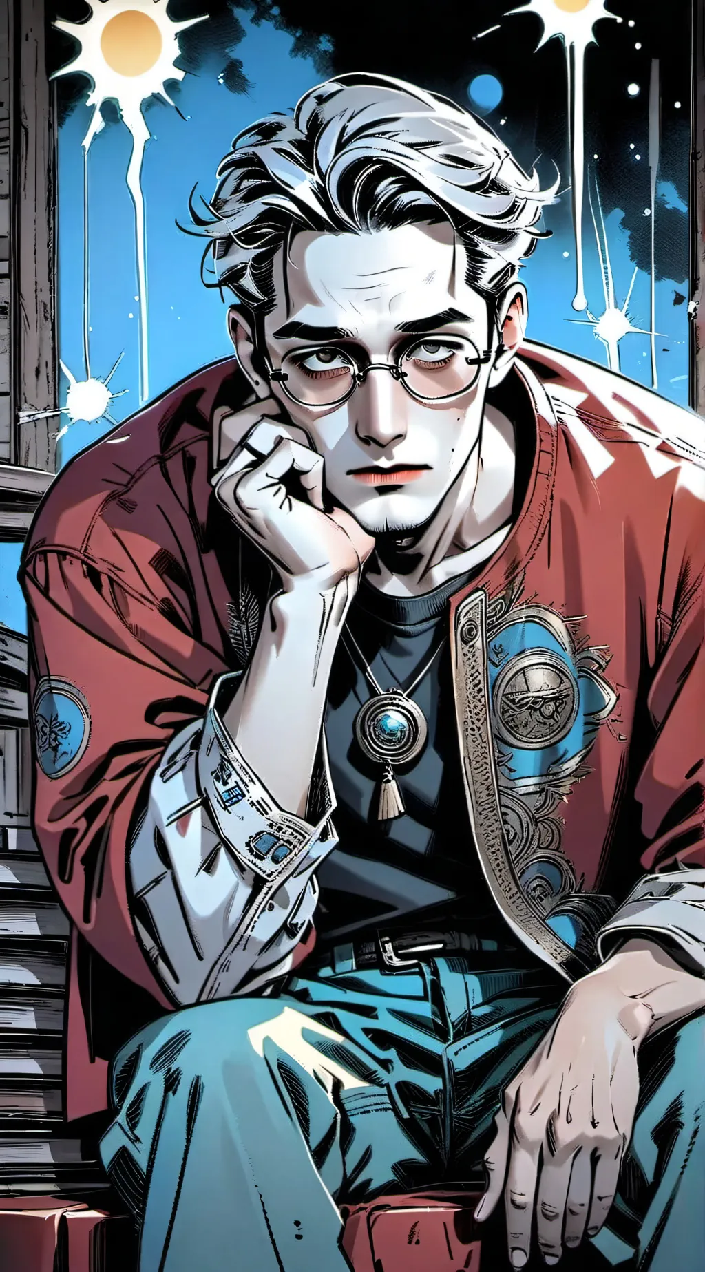 ai character: crying man background