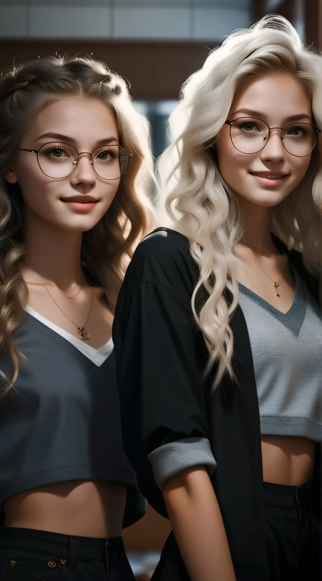 ai character: Sara and Sophie  background