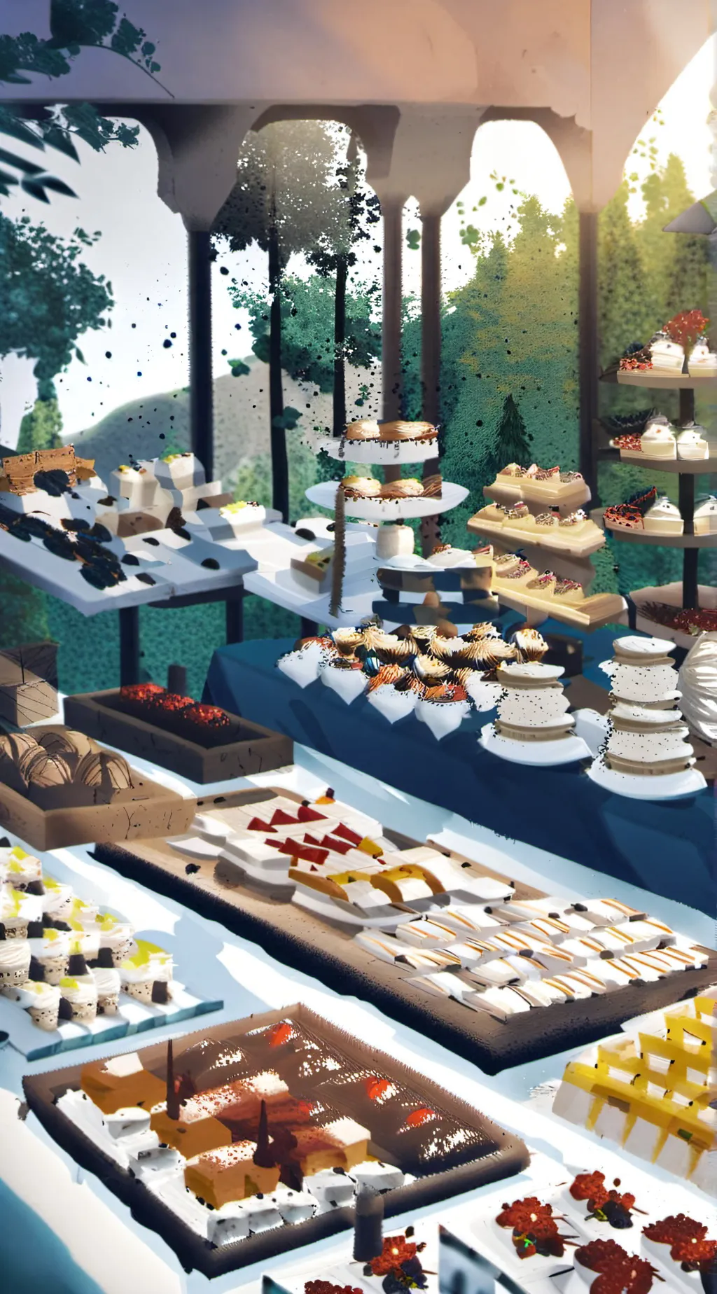 ai character: Dessert buffet  background