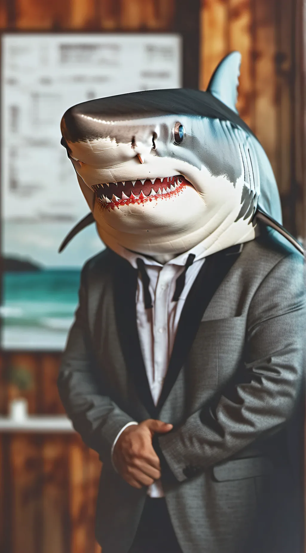 ai character: Mr. Shark🩵🦈 background