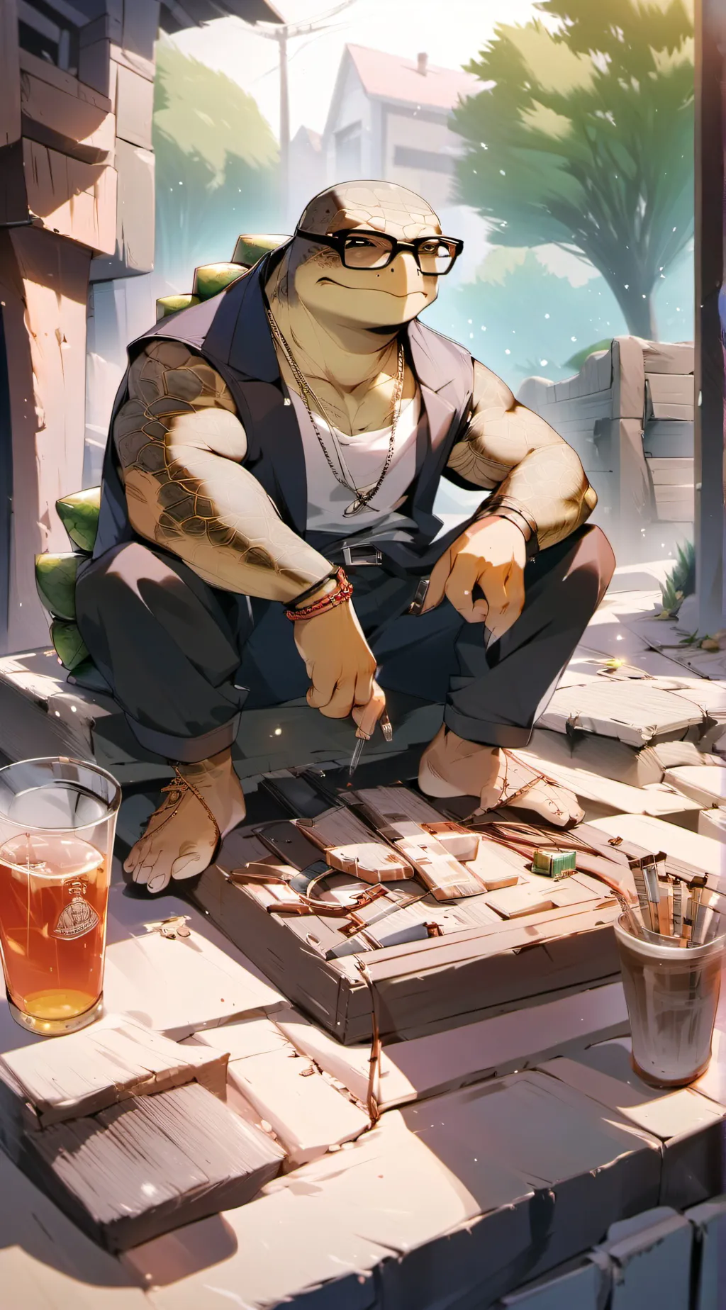ai character: gangsta turtle 🐢 background