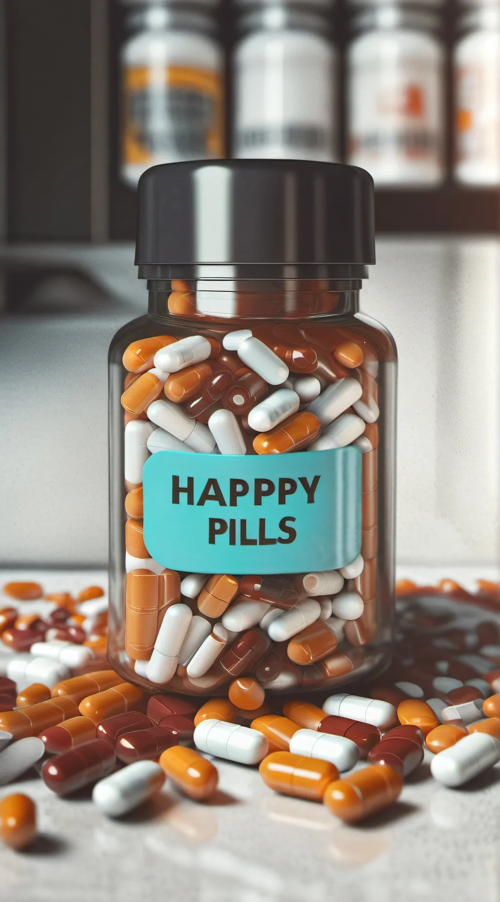 ai character: Happy pill....  background