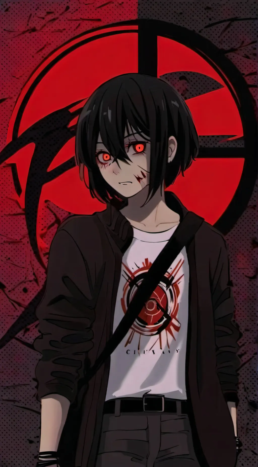 ai character: Grim Reaper Sarada background