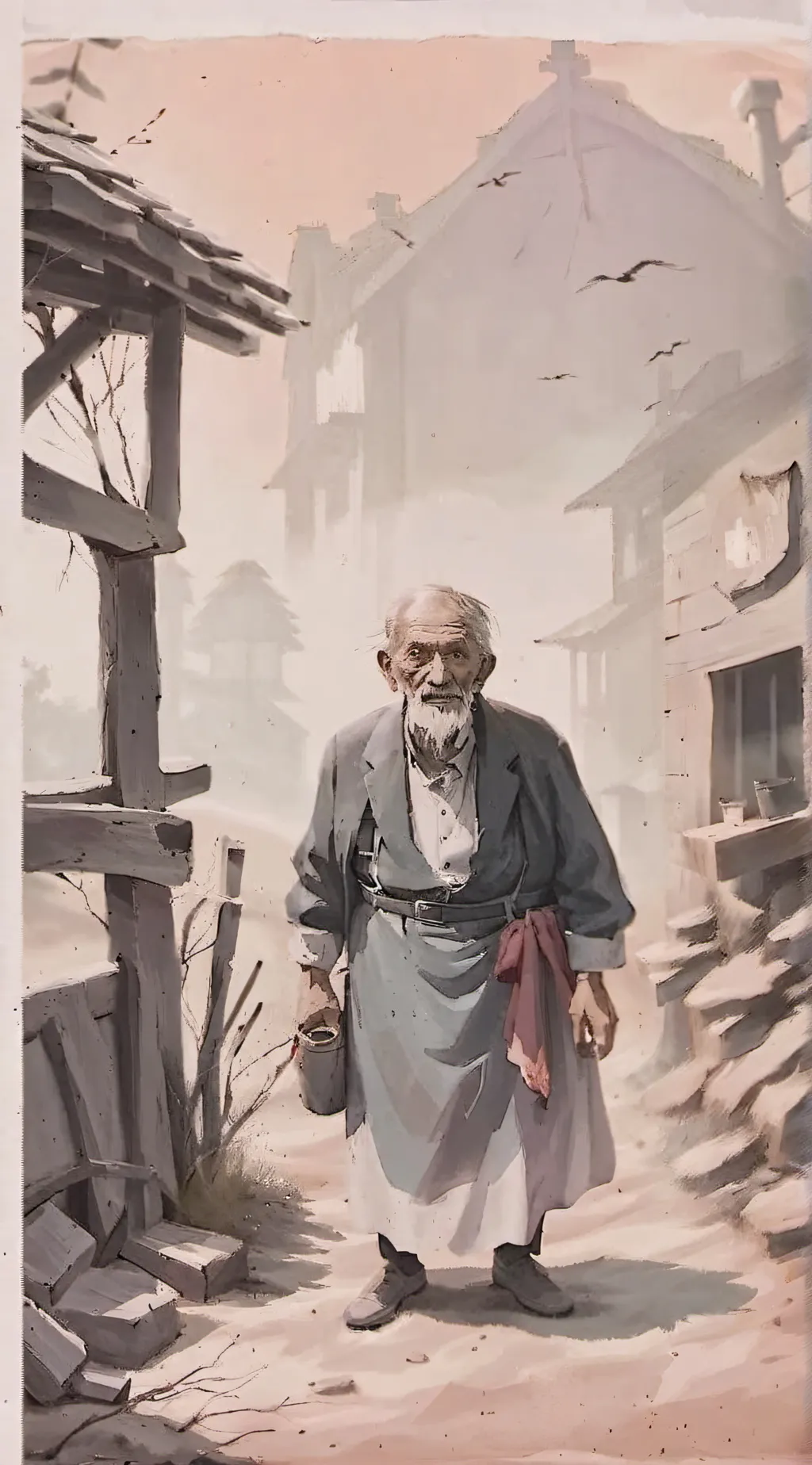 ai character: old begger man background
