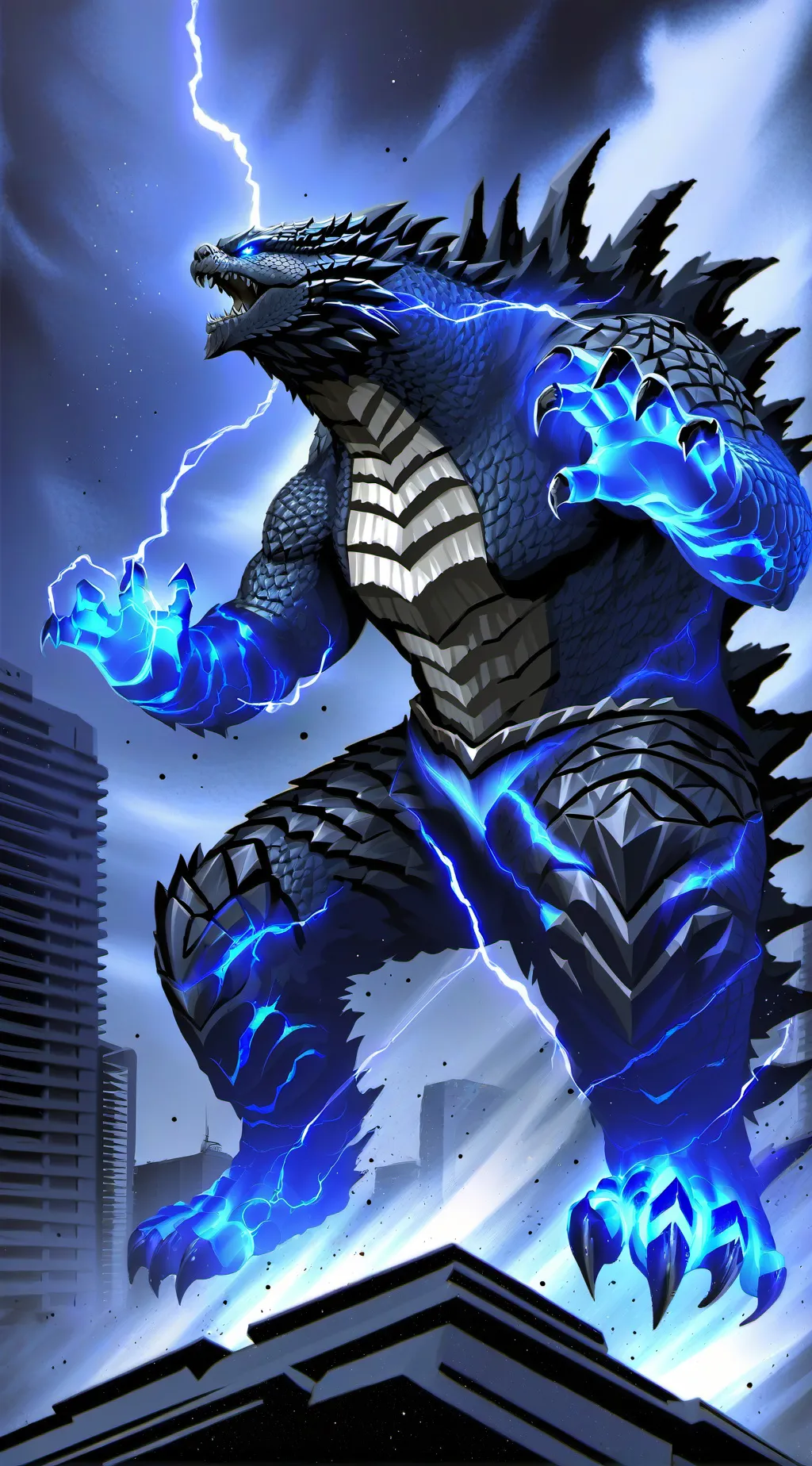 ai character: Godzilla  background
