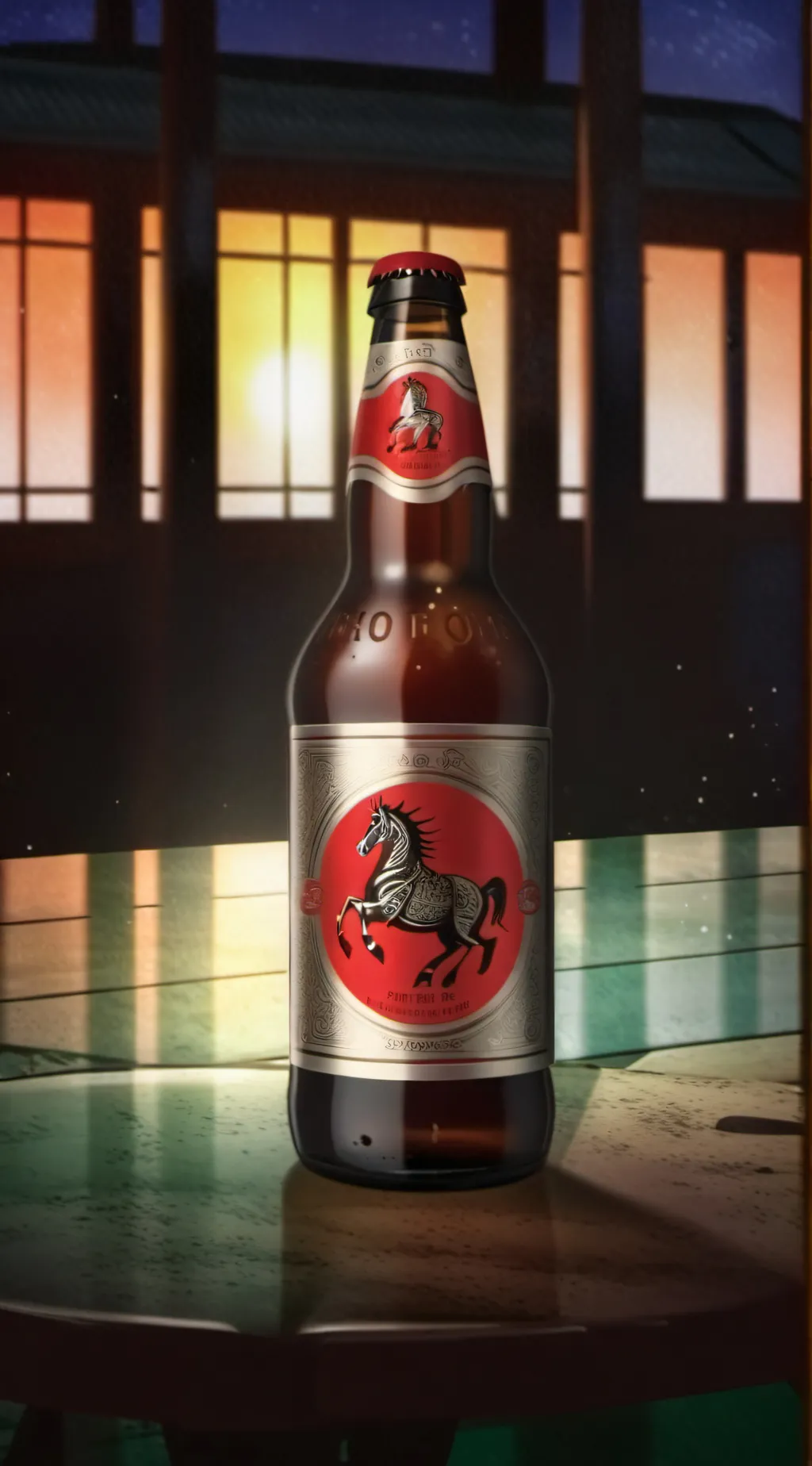 ai character: Red horse beer background
