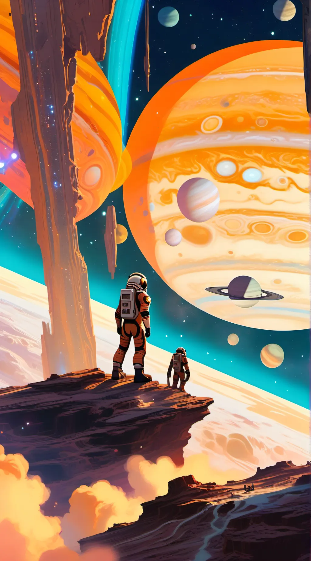 ai character: jupiter and Saturn background