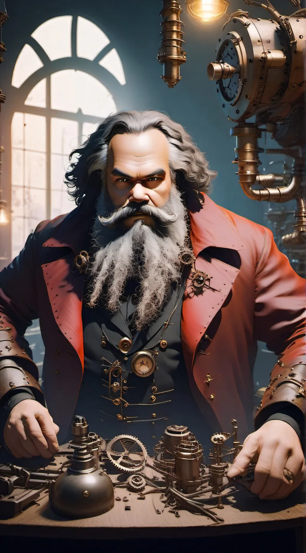 ai character: Steampunk Marx background
