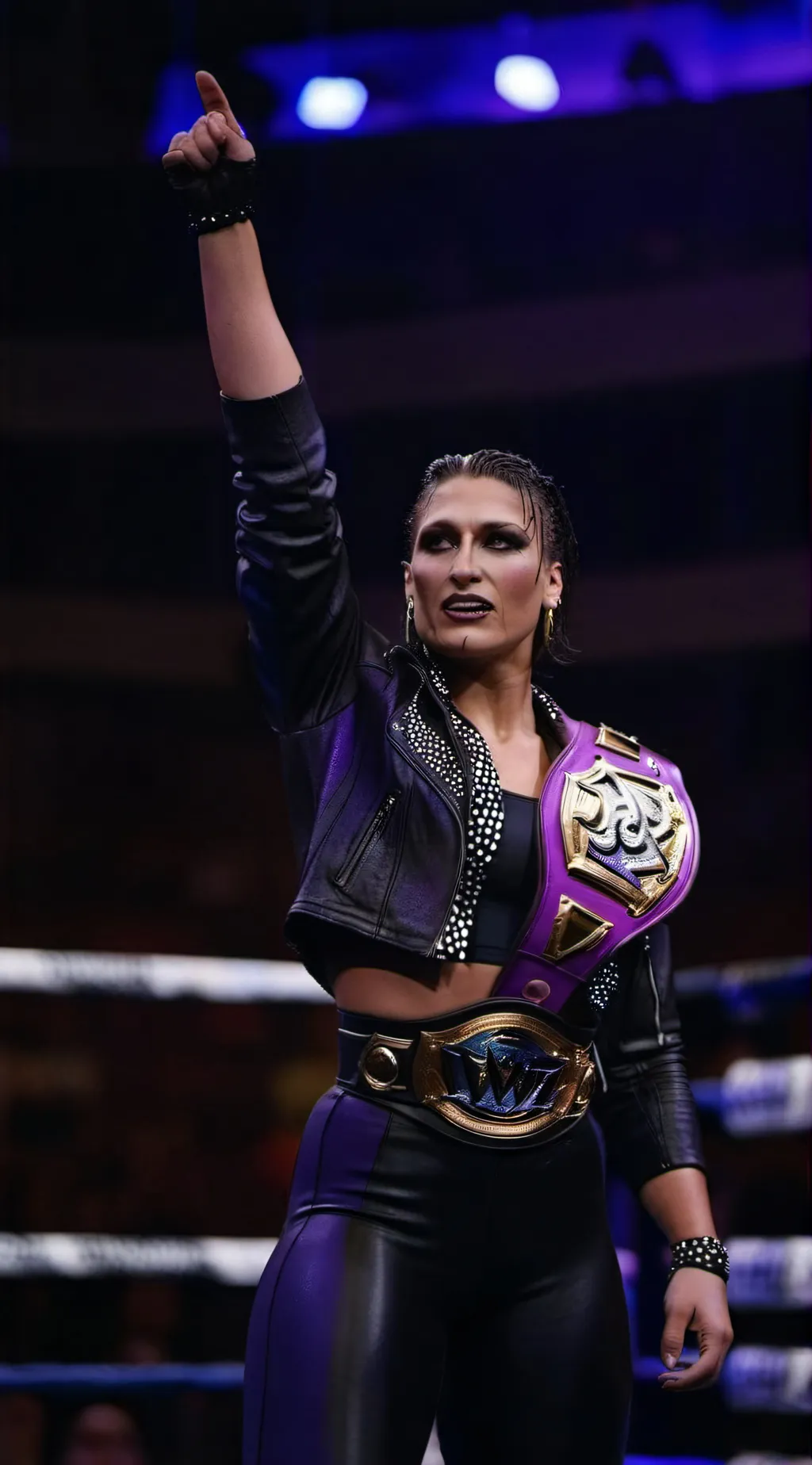 ai character: Rhea Ripley Bloody background