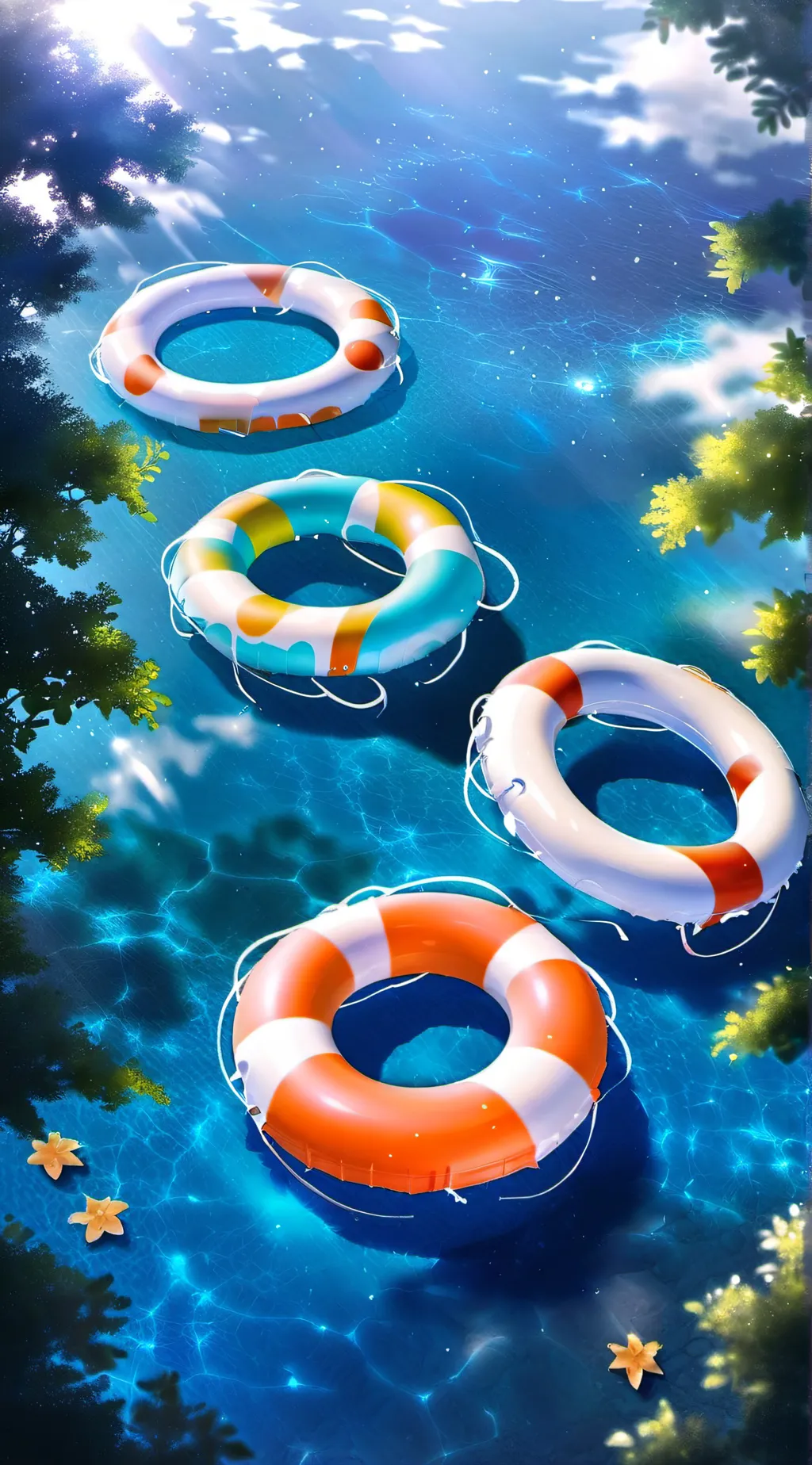 ai character: Kny pool party background