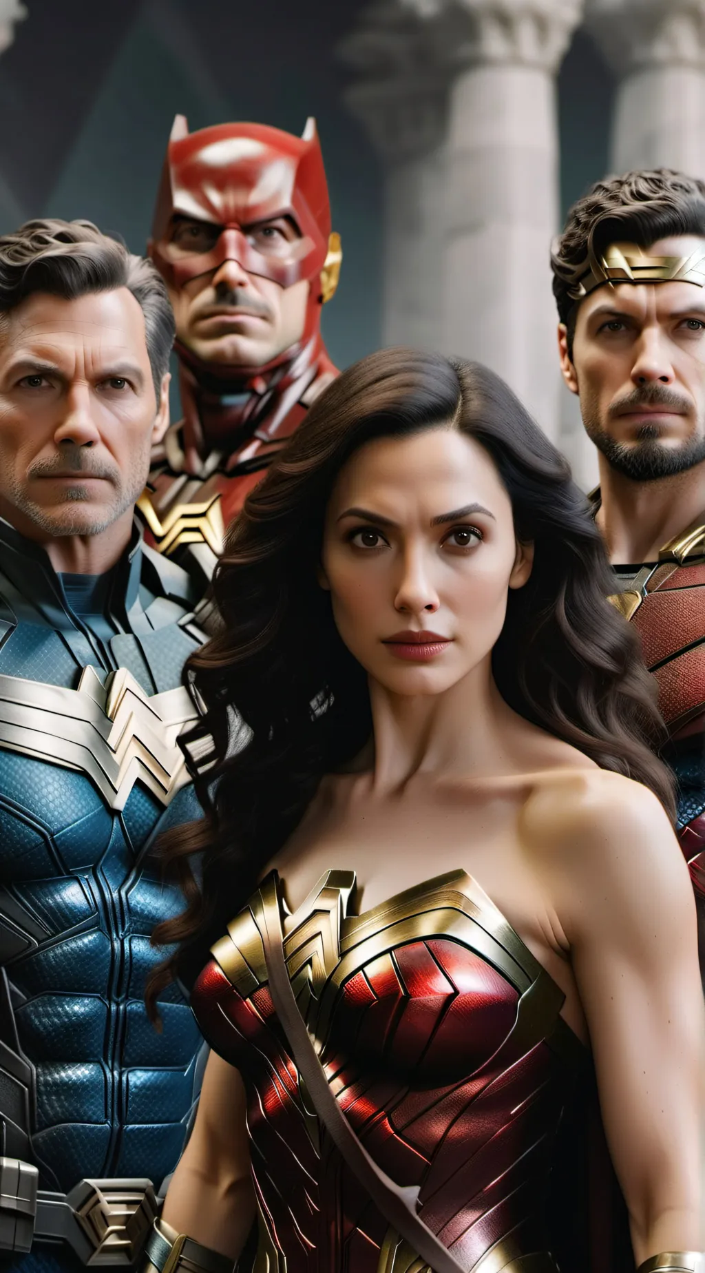 ai character: justice + avengers background
