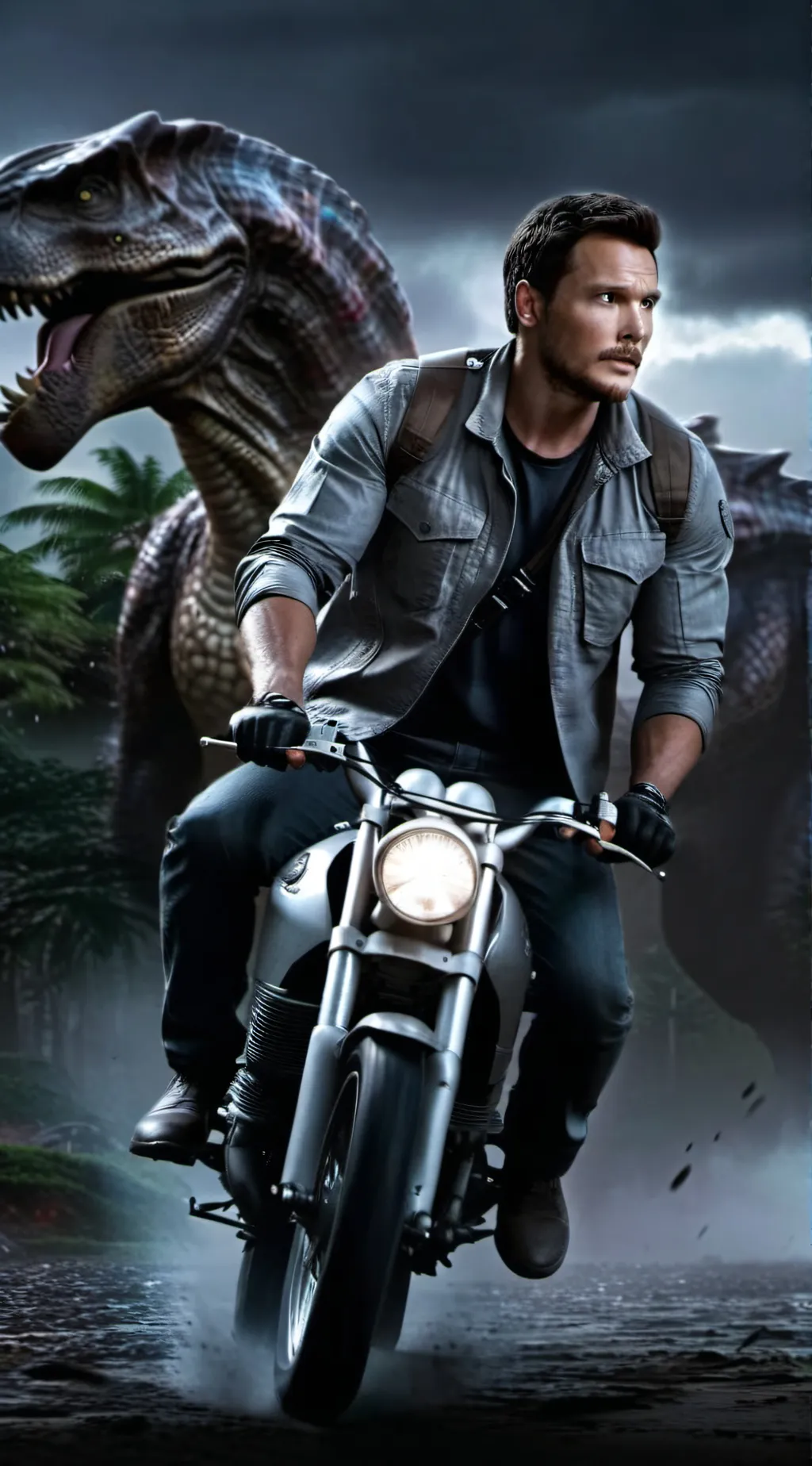 ai character: Jurassic World. background