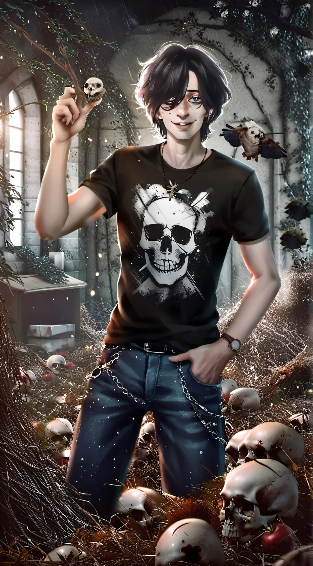 ai character: Evan Myers/ Habit background