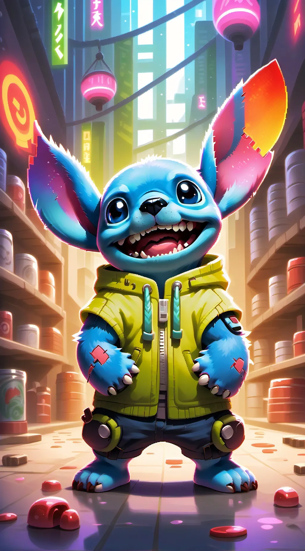 ai character: stitch  background