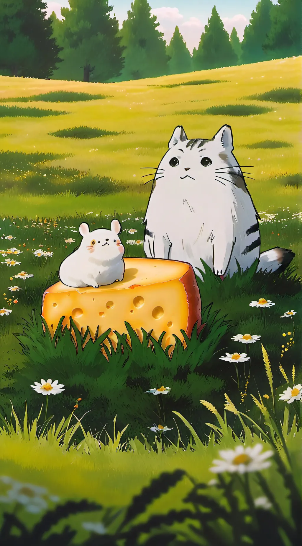 ai character: cat loves cheese background