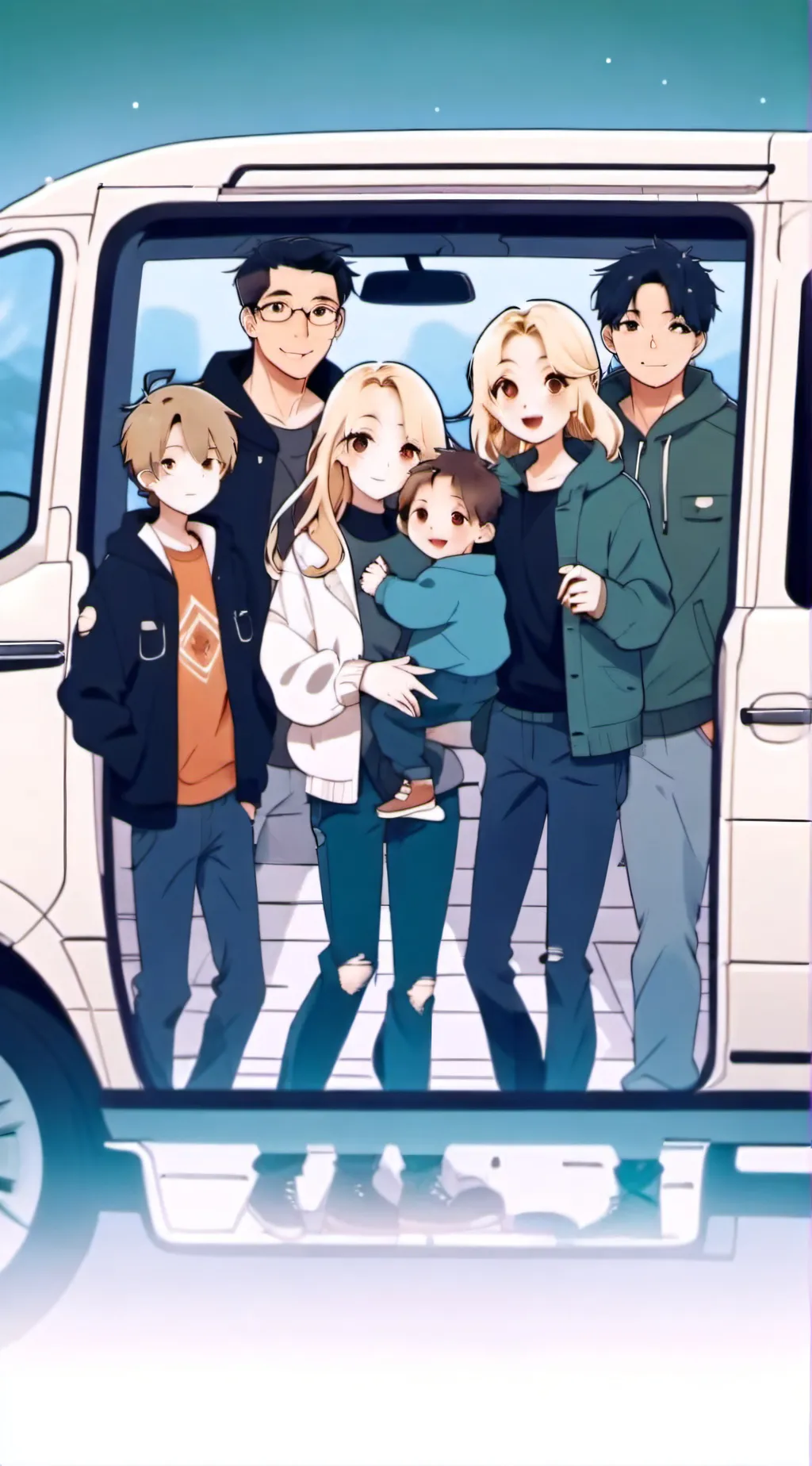 ai character: Family-road trip background