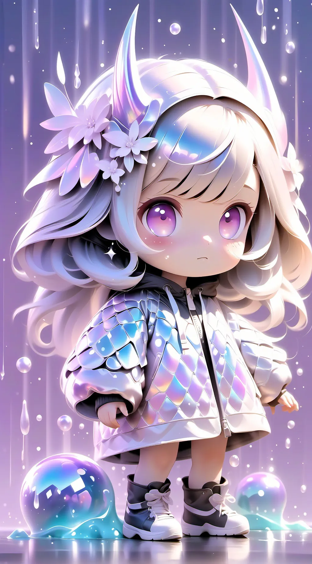 ai character: lridescent background