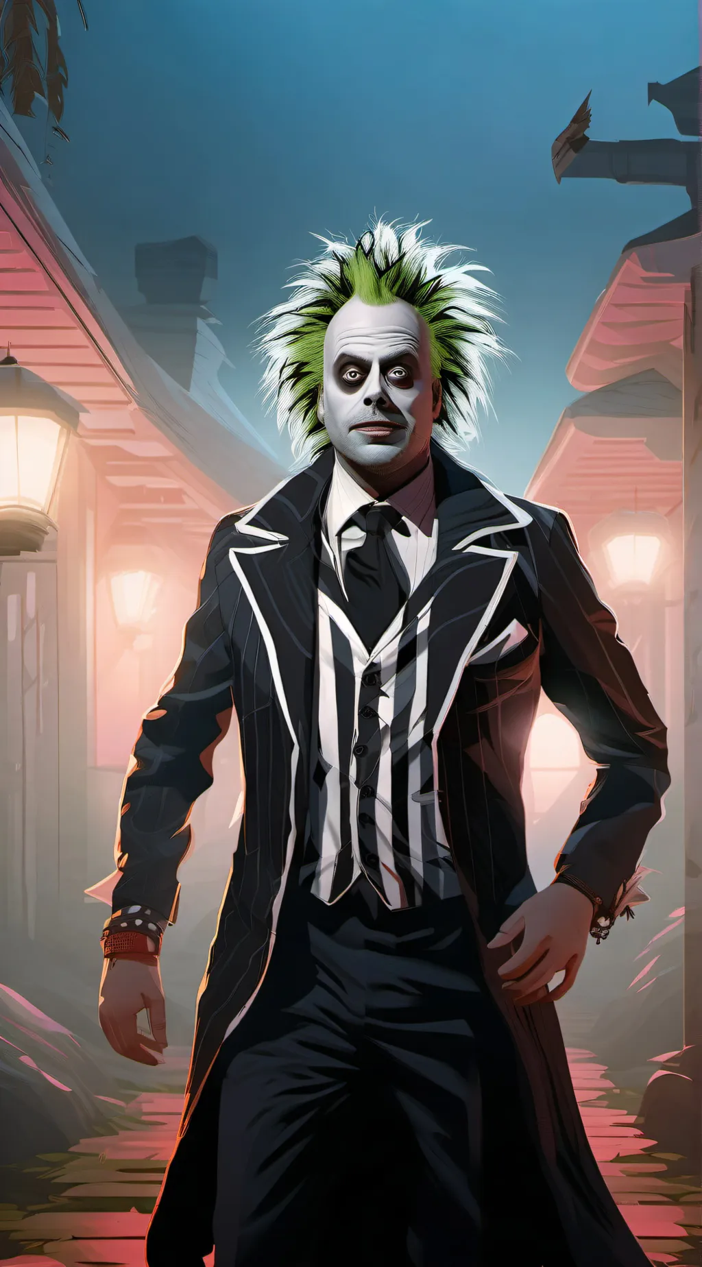 ai character: beetlejuice  background