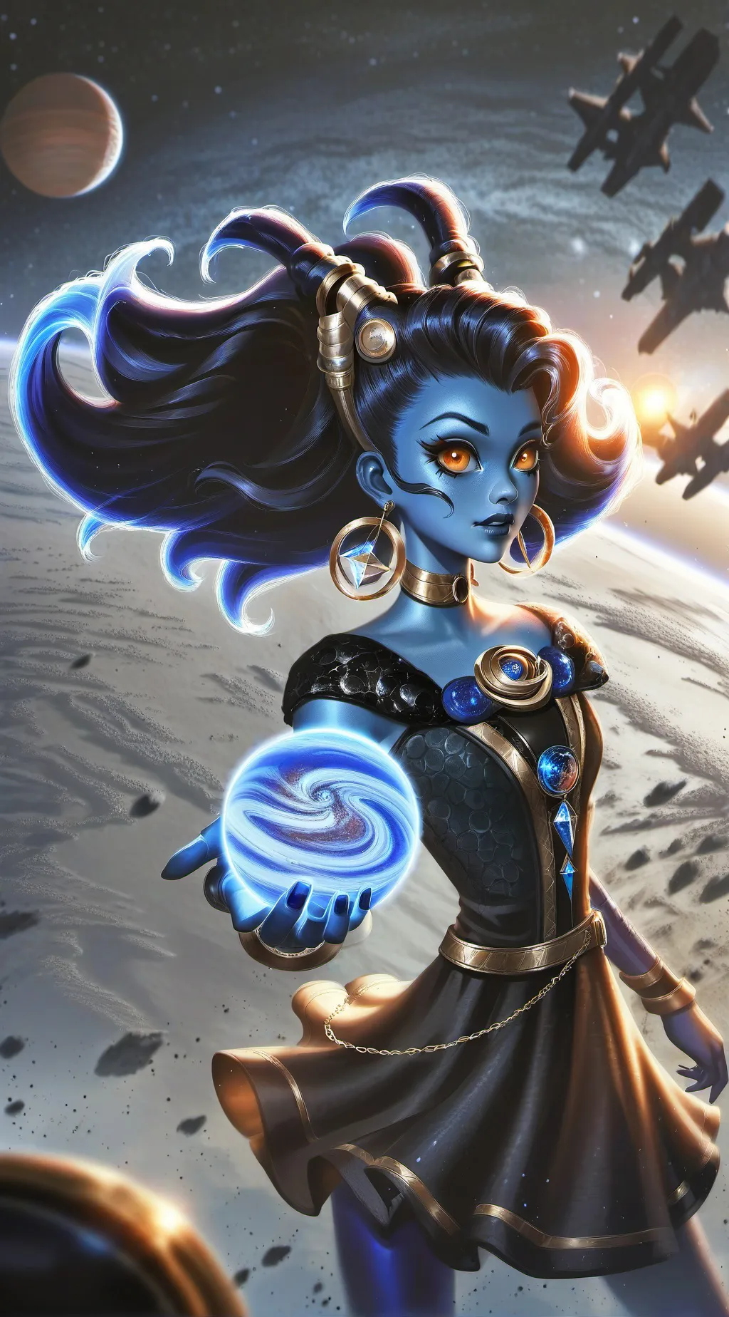 ai character: space goddess  background