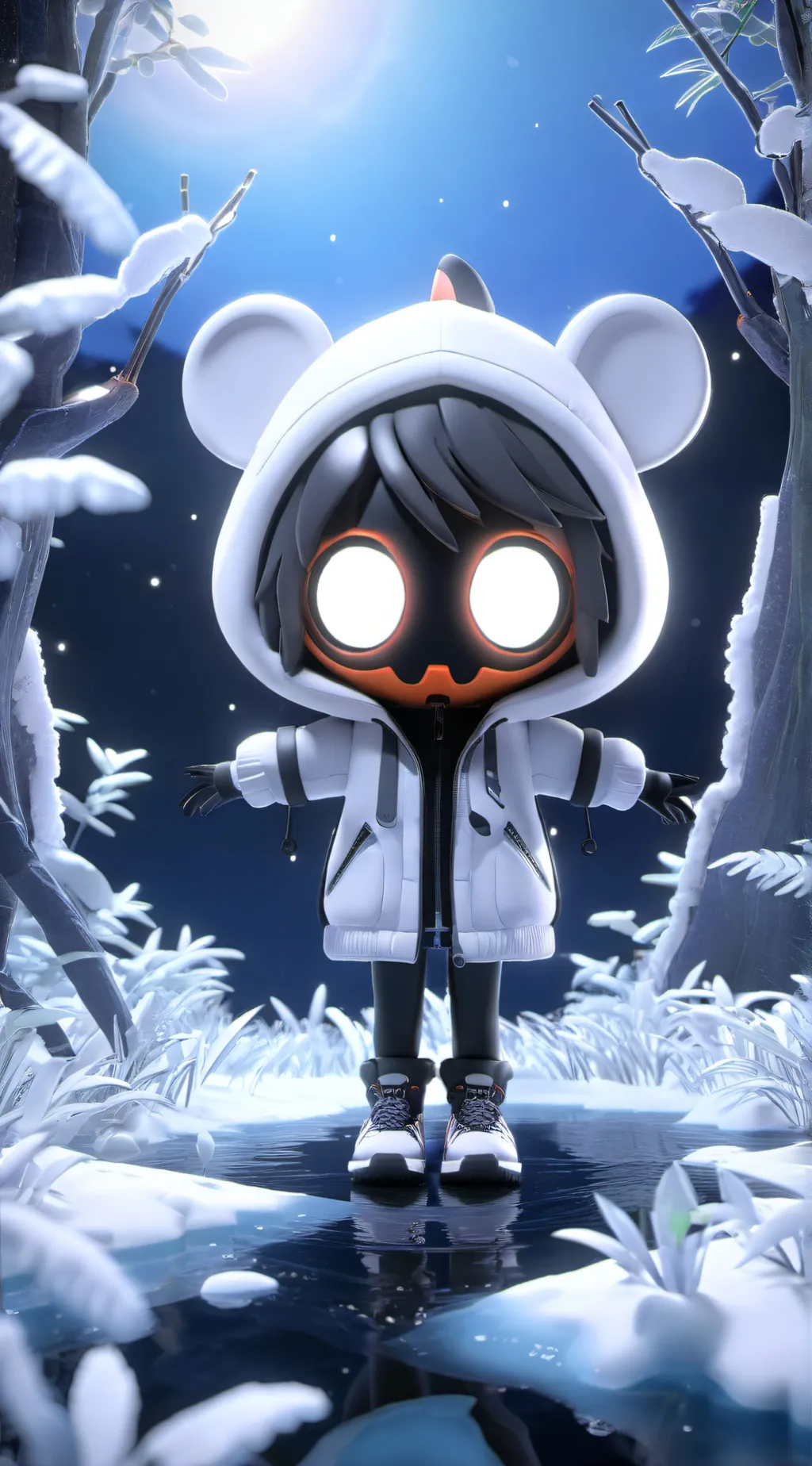 ai character: moon is going cray background