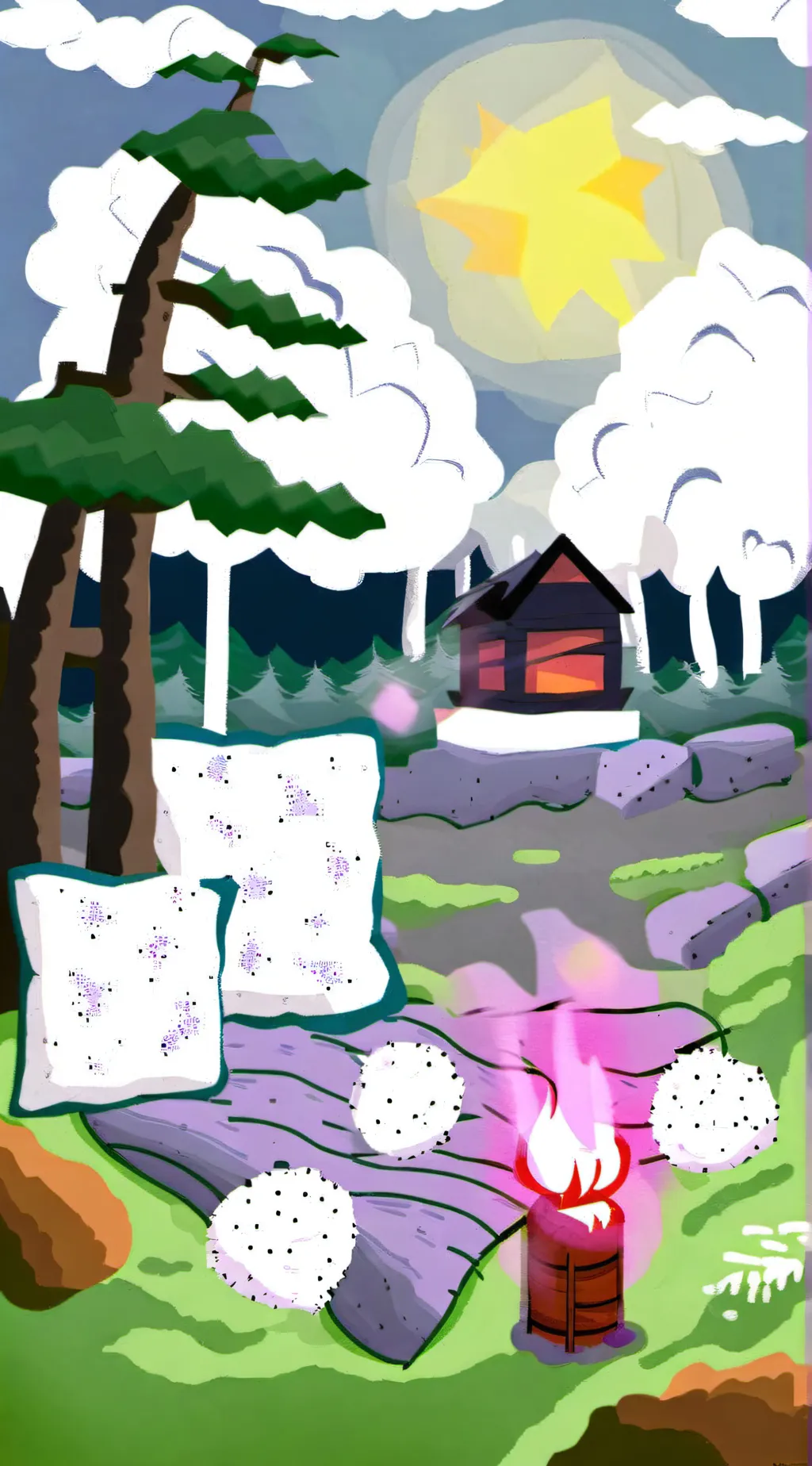 ai character: Pillow like firey background