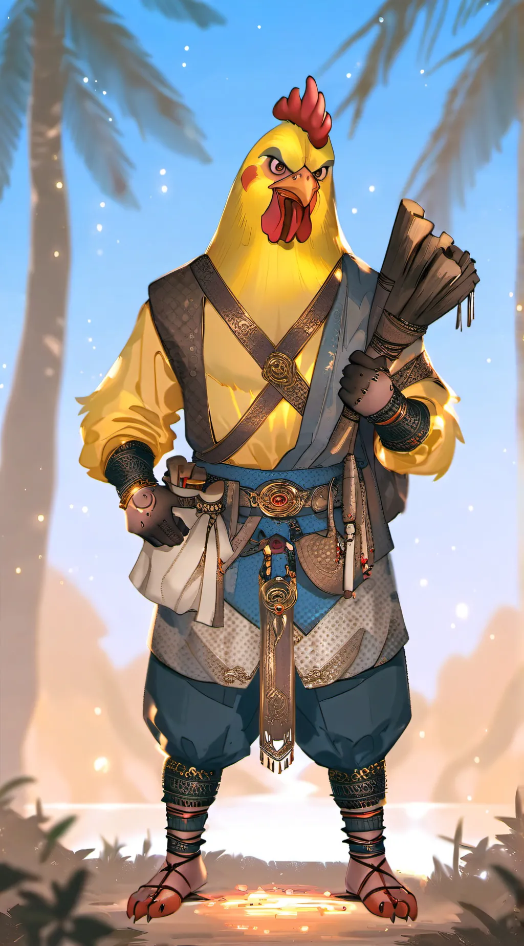 ai character: man chicken  background
