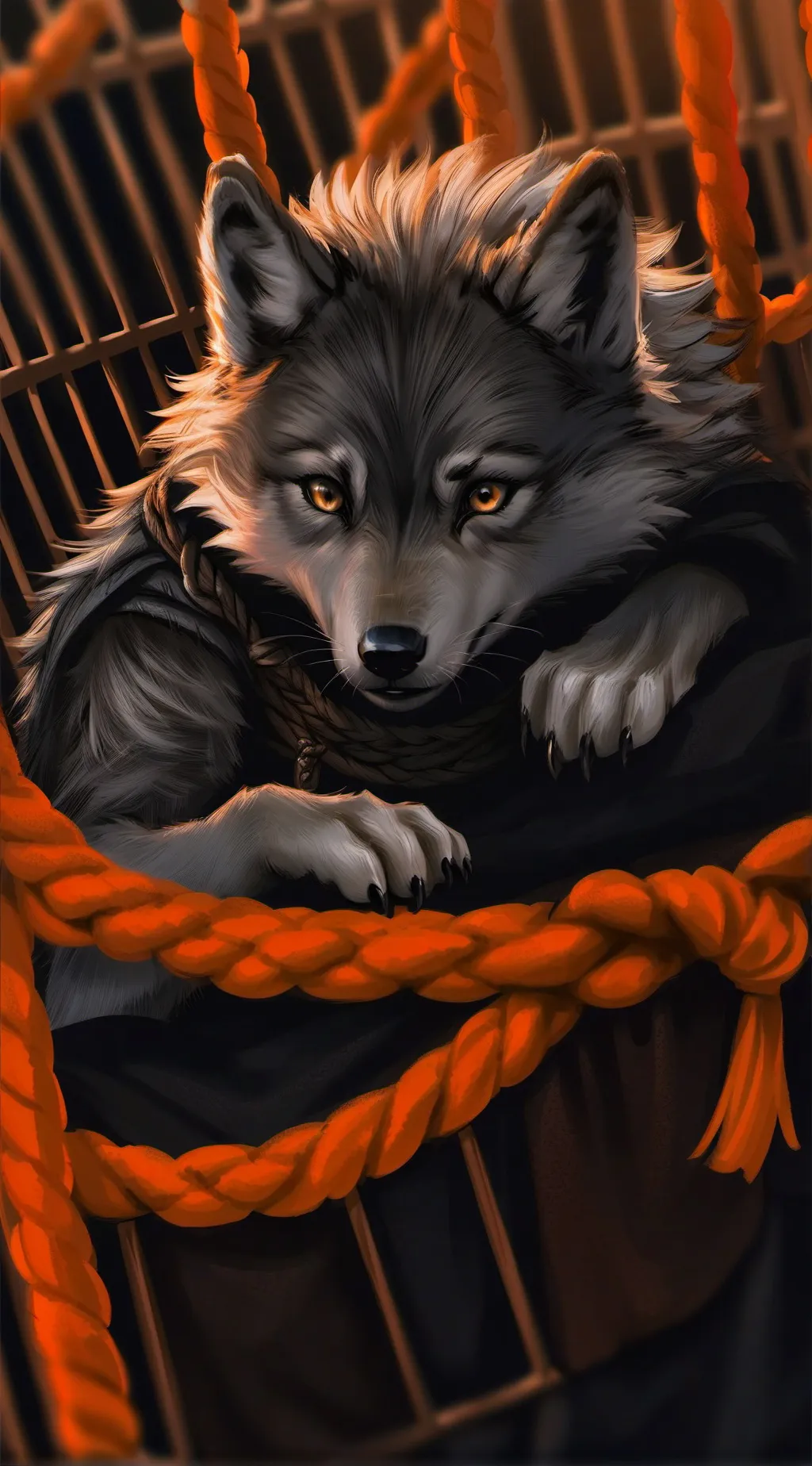 ai character: Caged wolf background