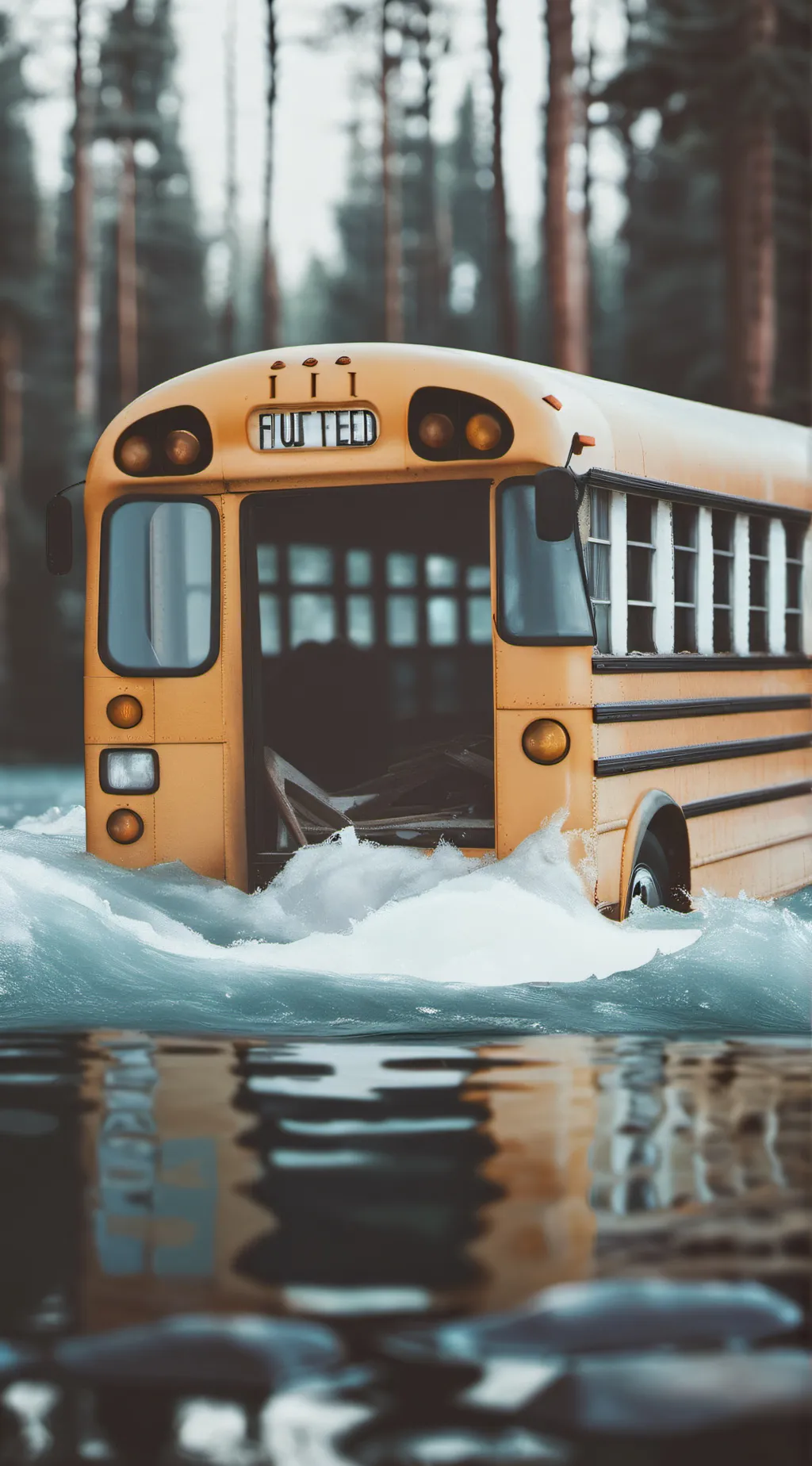 ai character: School bus crash background