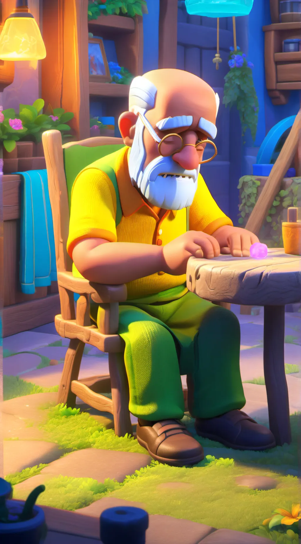 ai character: sad and old background