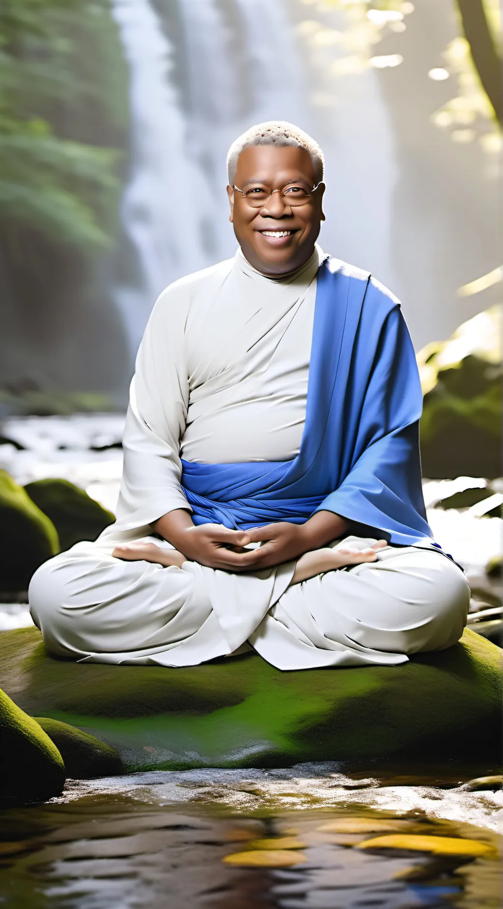 ai character: James Buddha  background