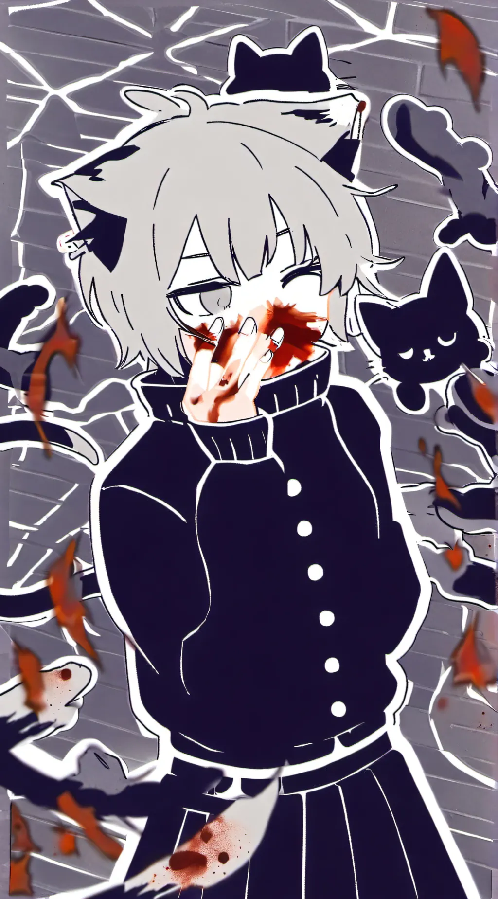 ai character: Catgirl wih blood background