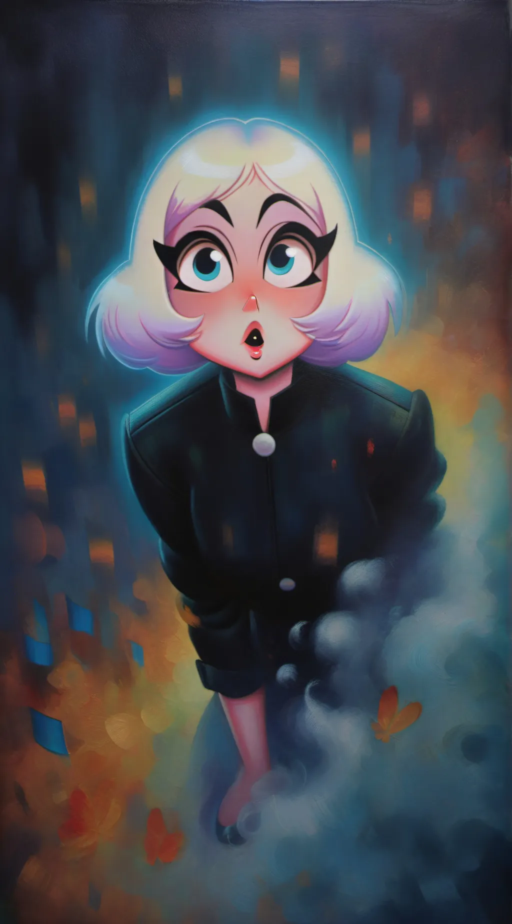 ai character: Emberlin pinkle background