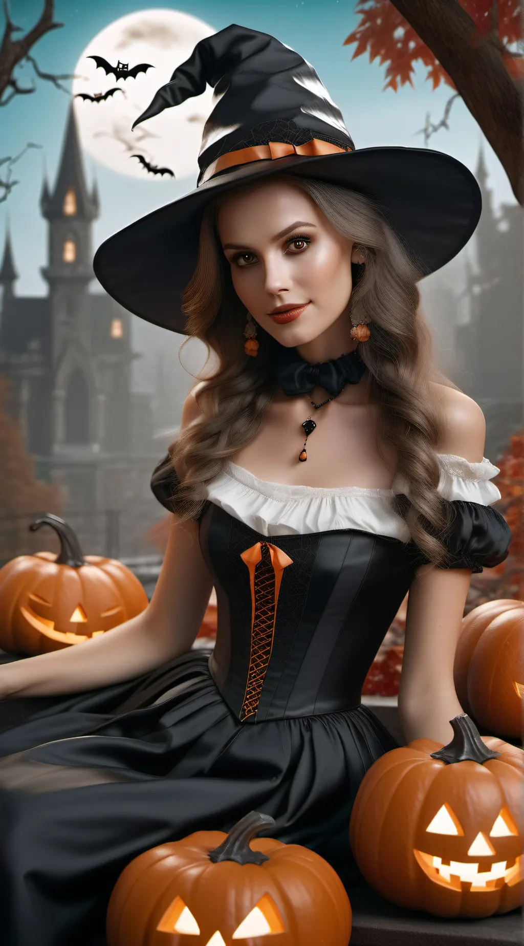 ai character: Halloween girl 🎃👻🍬 background