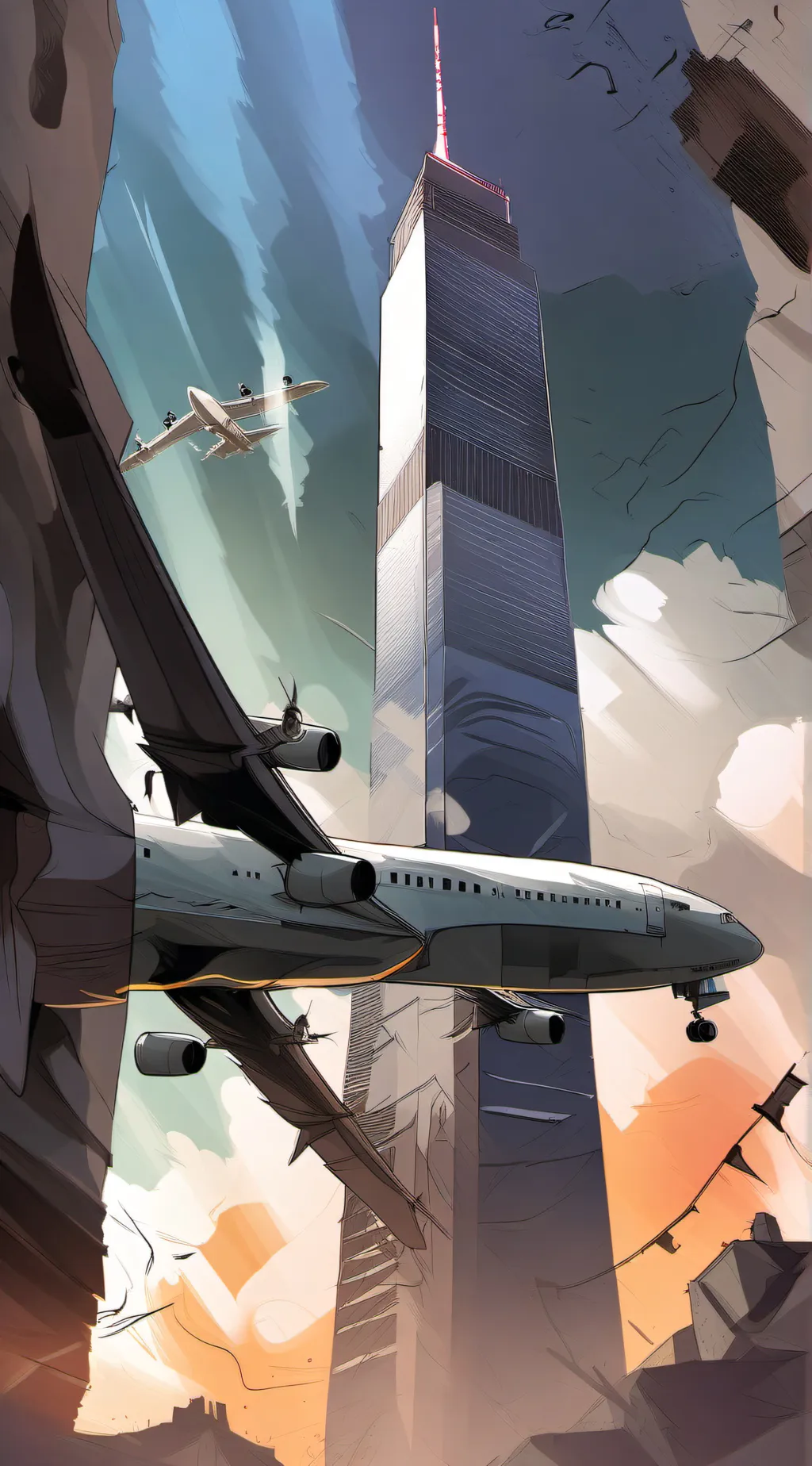 ai character: 9/11 twin towers background