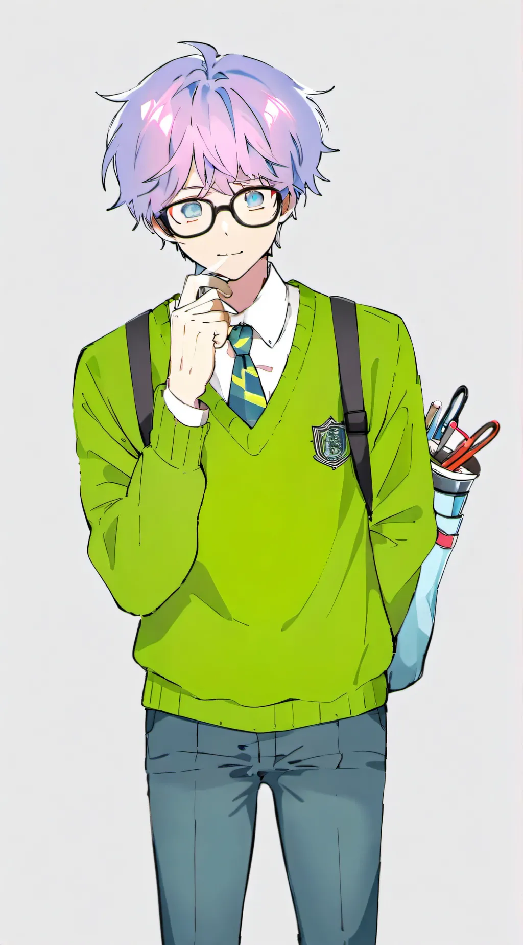 ai character: cute nerd  background
