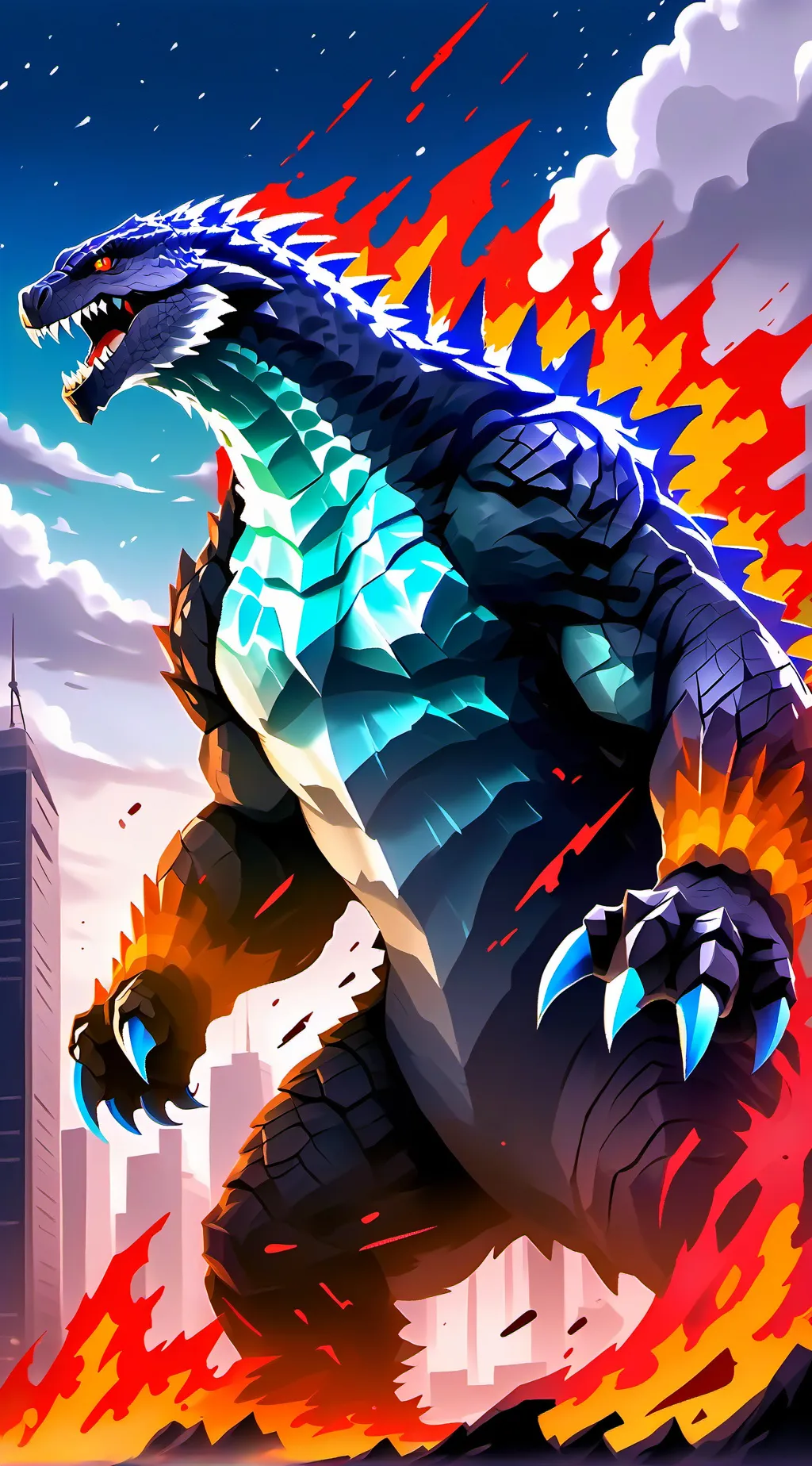 ai character: Godzilla  background