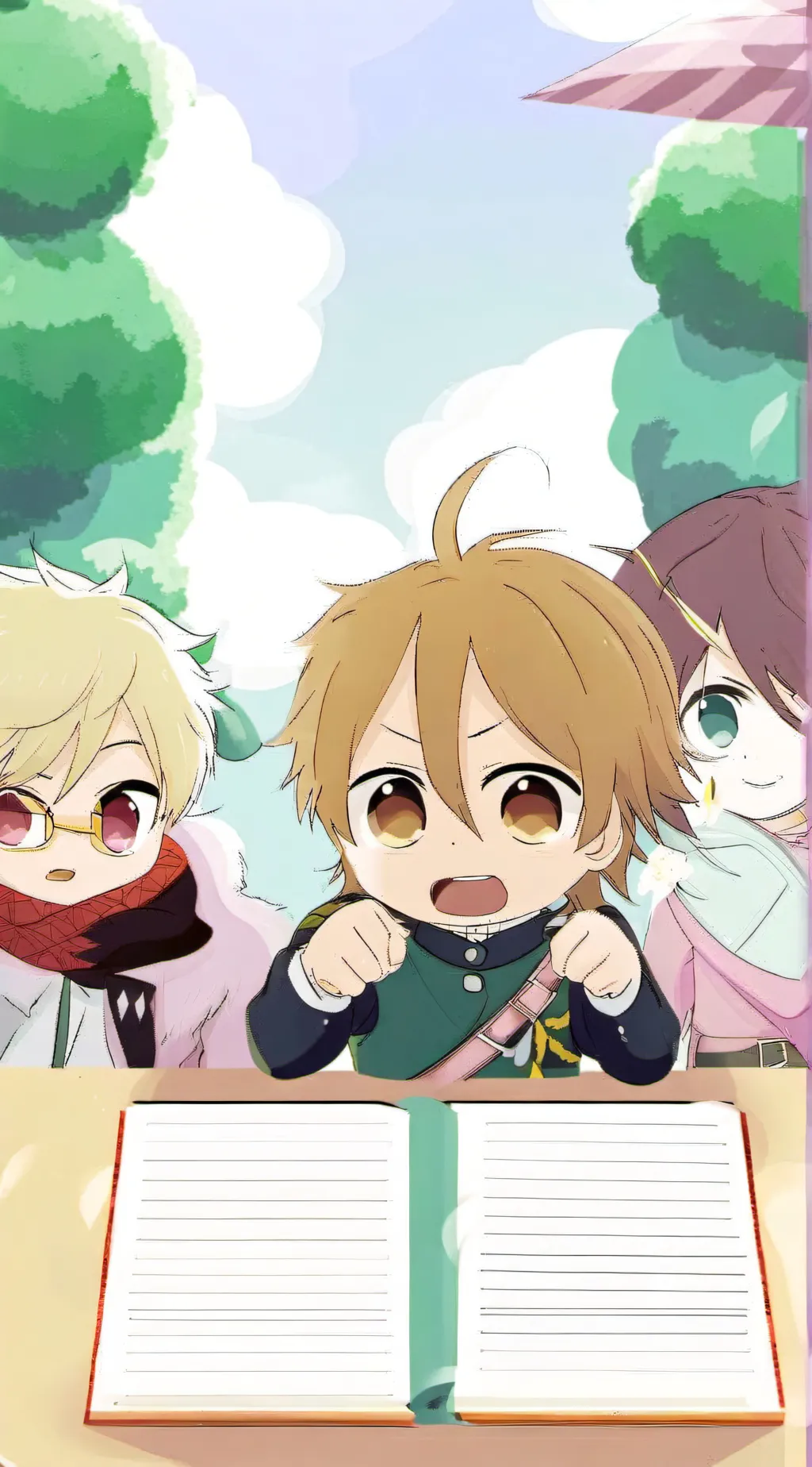 ai character: Romie tomy y Josh  background
