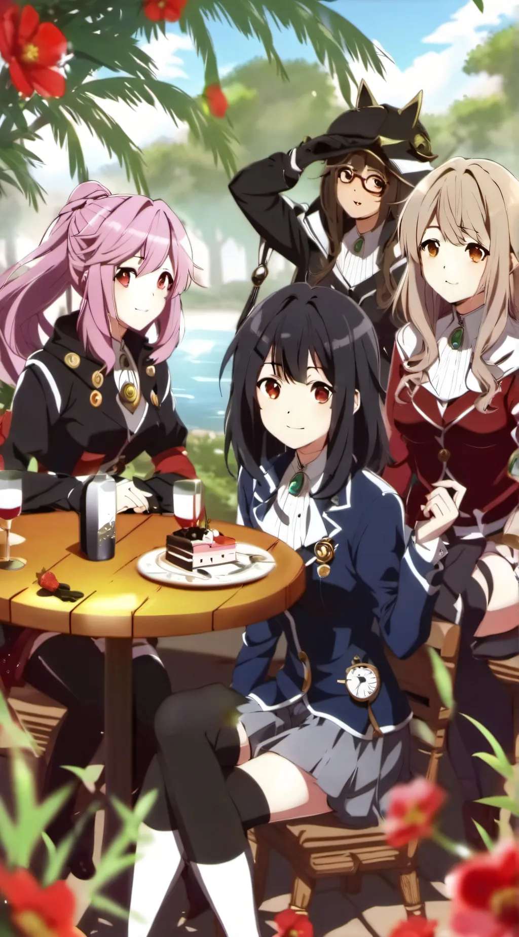 ai character: Mina,mai,kuro,kai background